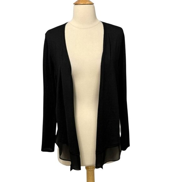 Nic+Zoe Silk Blend Open Cardigan Black Sheer Hem Long Sleeve Classic Soft Size L - Picture 1 of 7